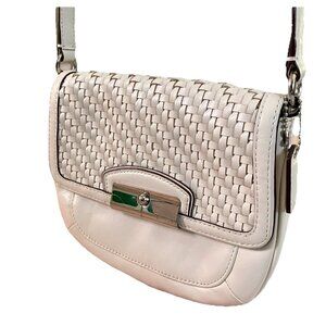 Coach Kristin Woven Leather Crossbody Shoulder Bag Ivory